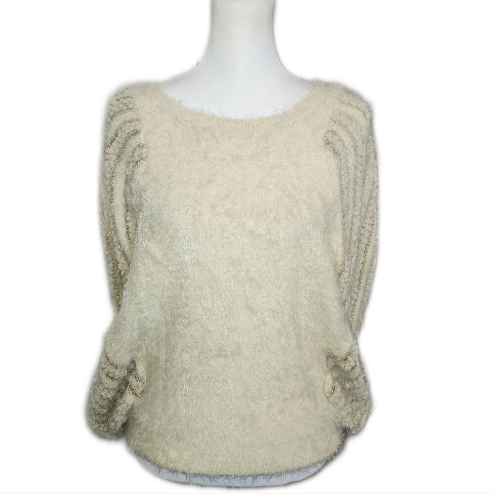 Ark & Co Cream & Metallic Gold Oversized Sleeveless Sweater Poncho, S